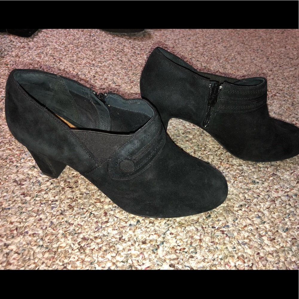 Clark’s black suede ankle booties